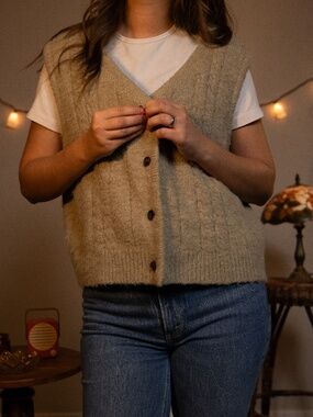 By Together- Beige Button Down Vest Sweater